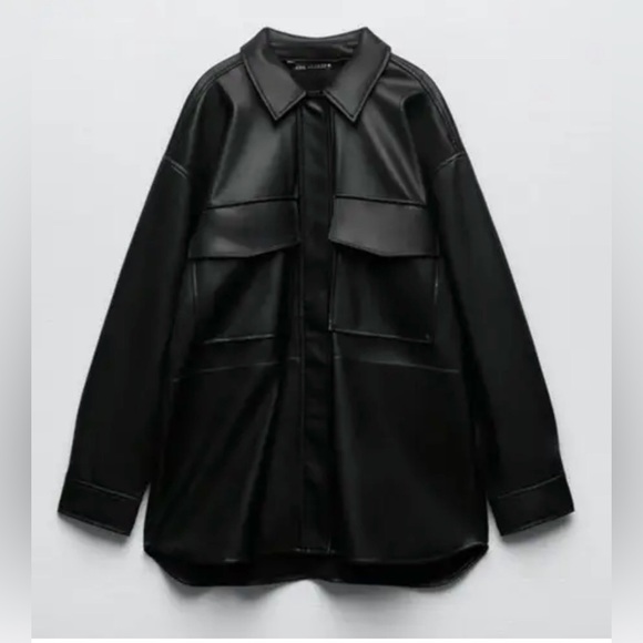 Zara Jackets & Blazers - Zara Black Faux Leather Shirt Jacket